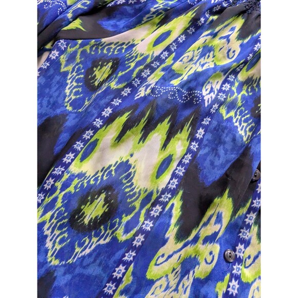 Evan-Picone Semi-Sheer Blouse Women's 16W Abstract Boho Print Royal Blue Lime - Picture 10 of 12